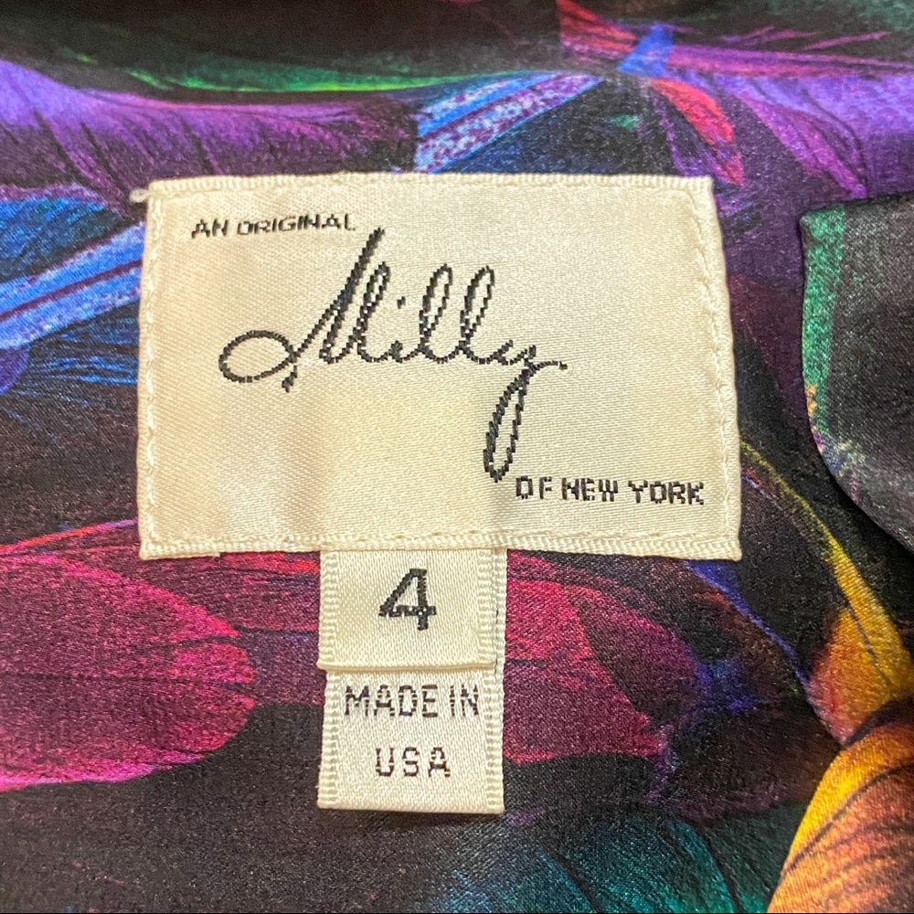 Milly New York Silk Ruffle Front Feather Motif Dress EUC Size 4 - Picture 6 of 14